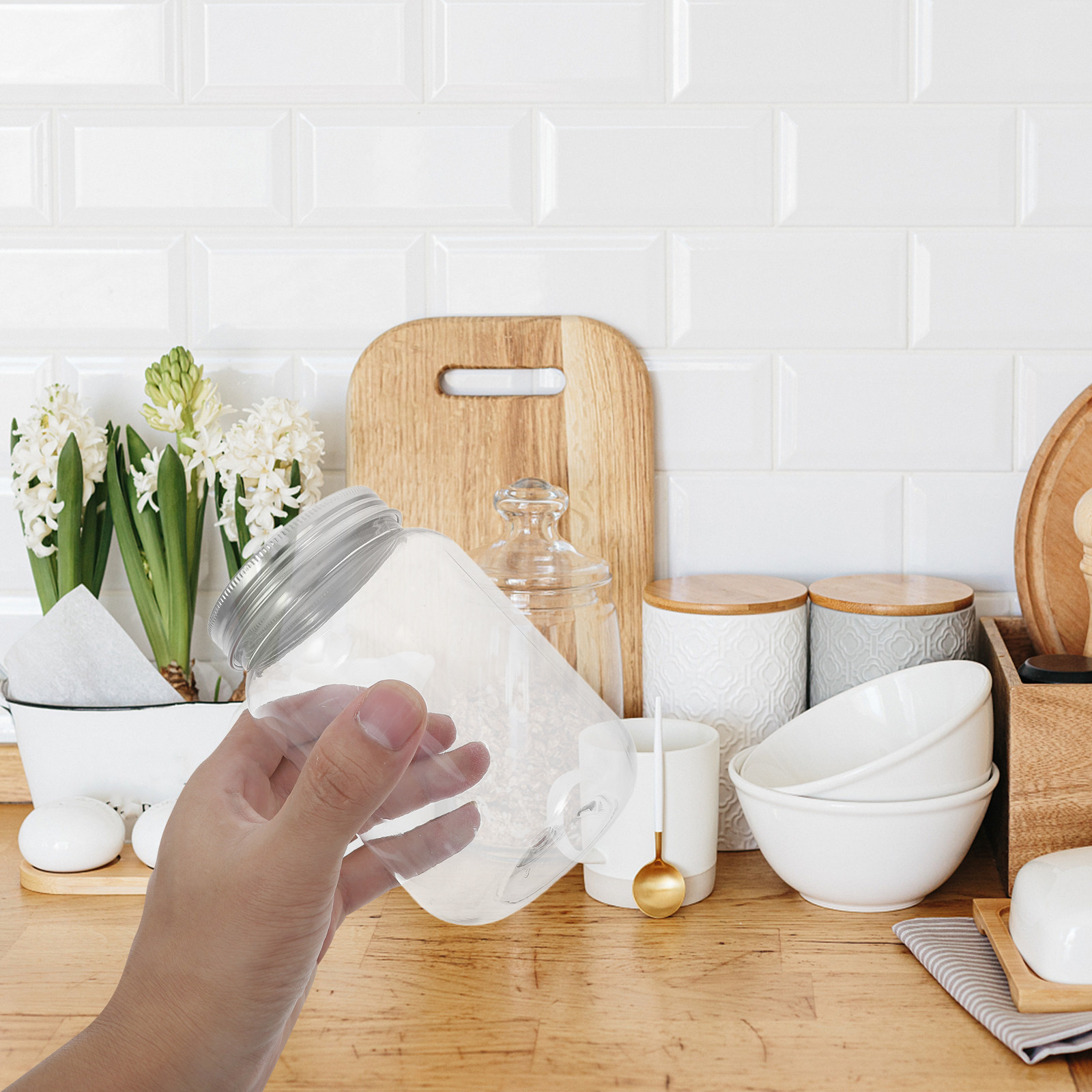 Food Storage Lid - Set di 4 Barattoli in Plastica