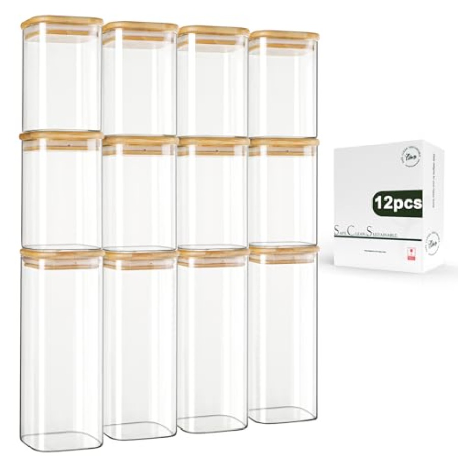 Food Storage Pantry - Set di 12 Barattoli Quadrati in
