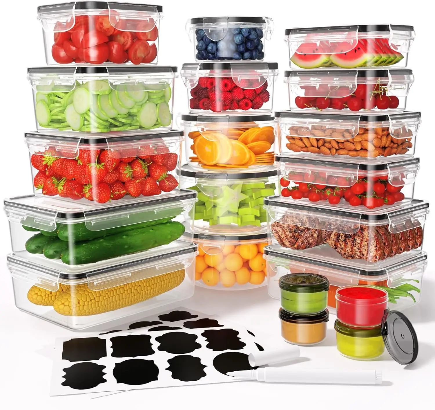 Food Storage Glass Container Set - 40 contenitori per alimenti con coperchi