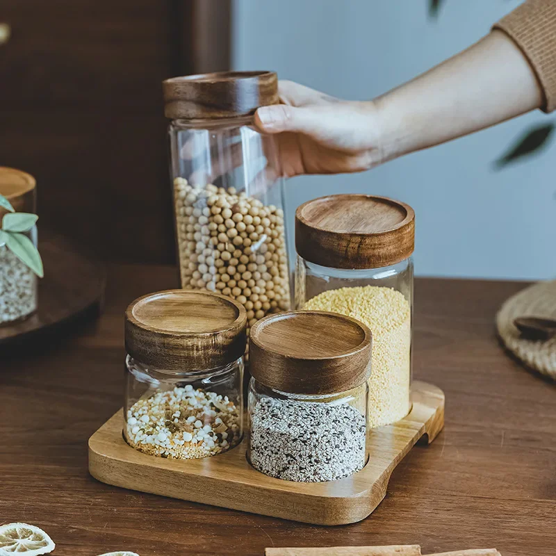 Food Storage Glass Container Set - Coperchio in legno Orgnizer contenitore ermetico